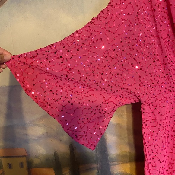 Sequin pink twist front sheer dress - Picture 5 of 8
